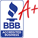 A blue and red bbb logo with an arrow.