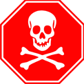 A red sign with a skull and crossbones on it.