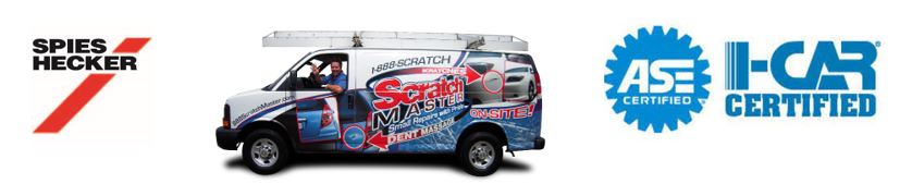 A van with the words scratch master on it.